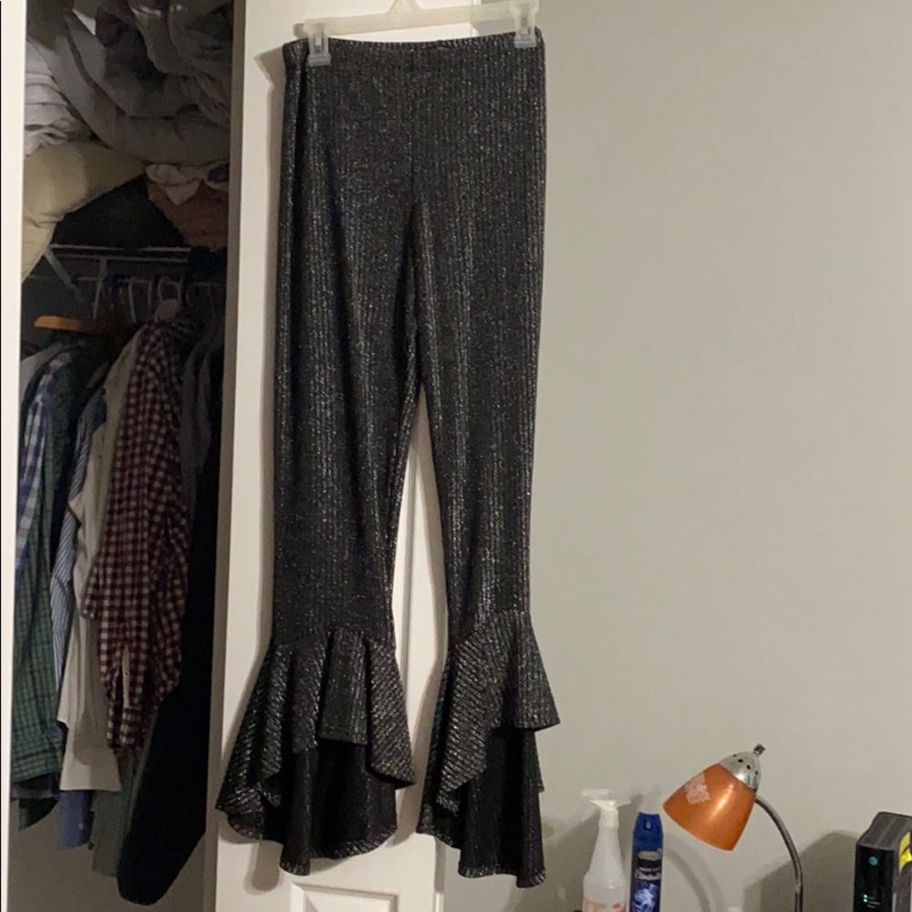 Shimmery slate flare pants